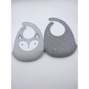 Cloud Island Silicone Baby Bibs Set Gray Fox Face & White Arrows
